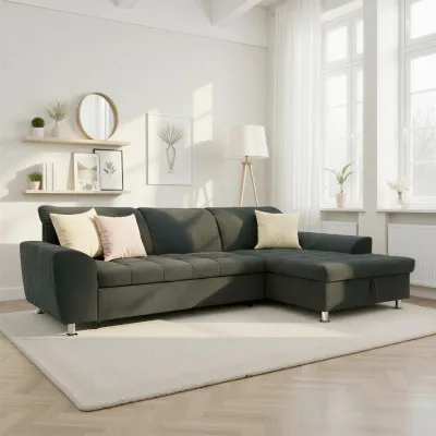 Mid.you Eckschlafsofa Meridian Schwarz 278x171 cm