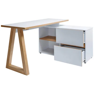 Mid.you Eckschreibtisch Weiß, Eiche 110x76x140 cm