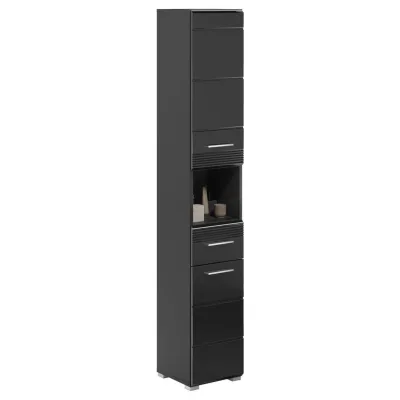 Mid.you Hochschrank Schwarz, Schwarz Hochglanz 30x181x30 cm