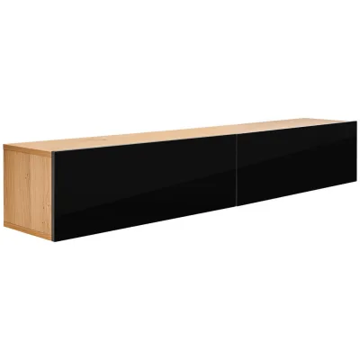 Mid.you Lowboard Schwarz Hochglanz, Natur 33x30x180 cm