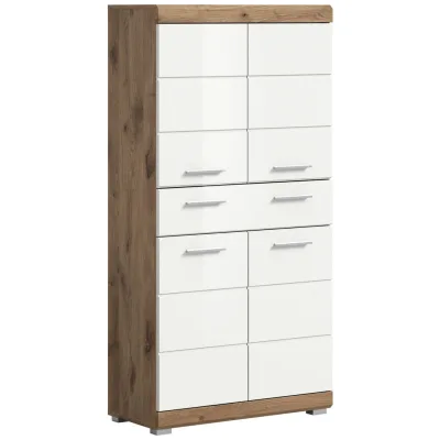 Mid.you Midischrank Eiche, Weiß Hochglanz 74x141x31 cm