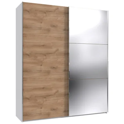 Mid.you Schwebetürenschrank Plankeneiche, Weiß 150x216x65 cm