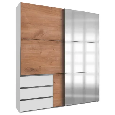 Mid.you Schwebetürenschrank Wimex Level 36A Weiß, Plankeneiche 200x236x65 cm