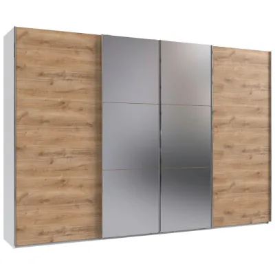 Mid.you Schwebetürenschrank Wimex Level 36A Weiß, Plankeneiche 350x216x65 cm