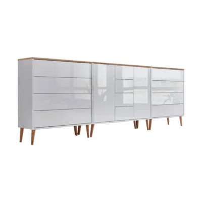 Mid.you Sideboard Mailand Set 12 + HF Weiß, Eiche Artisan, Weiß Hochglanz 263.5x86x33 cm