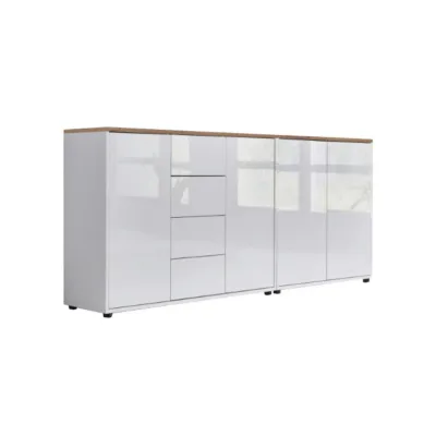 Mid.you Sideboard Mailand Set 15 Weiß, Eiche Artisan, Weiß Hochglanz 185x73x33 cm