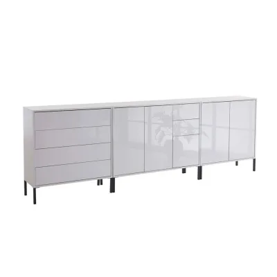 Mid.you Sideboard Mailand Set 7 + MF Weiß, Weiß Hochglanz 263.5x86x33 cm
