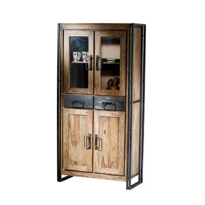 Mid.you Vitrine Natur, Schwarz 90x180x40 cm