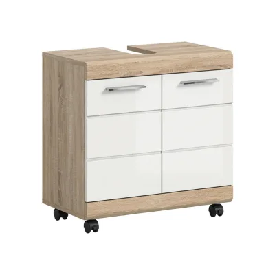 Mid.you Waschbeckenunterschrank Lambada Sonoma Eiche, Weiß Hochglanz 60x60x34 cm