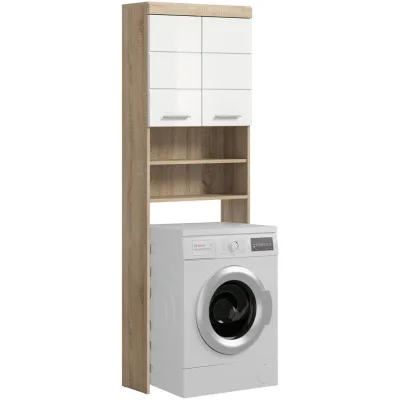 Mid.you Waschmaschinenschrank Sonoma Eiche, Weiß Hochglanz 63x191x24 cm