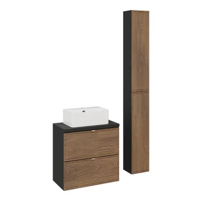 Milaros Markt Badmöbel-Set Schwarz, Hellbraun 80x45x46 cm