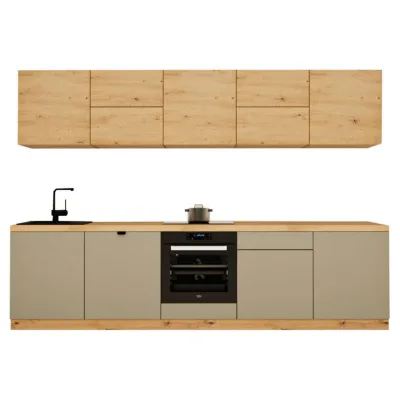 Milaros Markt Küchenzeile Beige, Eiche Artisan 300x212x52 cm