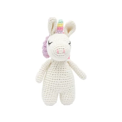 miniHeld Handgestricktes Einhorn gehäkelt aus Baumwolle Spielzeug 16 cm