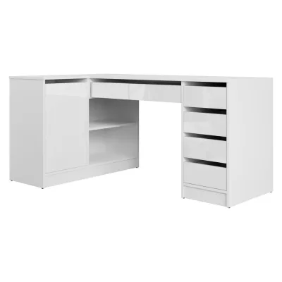 Mirjan24 Eckschreibtisch Weiß, Weiß Hochglanz 158x76x98 cm