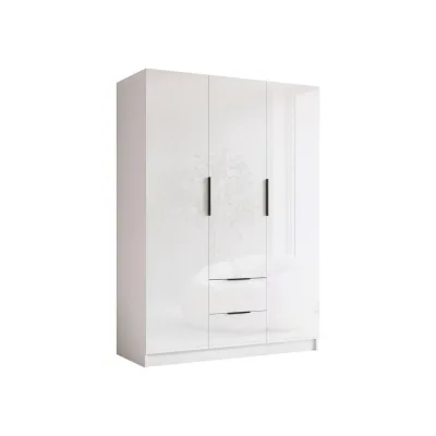 Mirjan24 Kleiderschrank Weiß, Weiß Hochglanz, Schwarz 150x216x60 cm