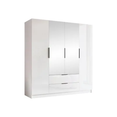 Mirjan24 Kleiderschrank Weiß, Weiß Hochglanz, Schwarz 200x216x60 cm