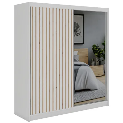 MKS Schwebetürenschrank Weiß, Eiche Artisan 200x216x61 cm