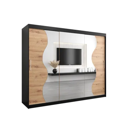 Möbel Kryspol Schwebetürenschrank Schwarz, Eiche Artisan 250x200x62 cm
