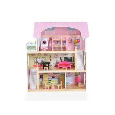 Moni Holz-Puppenhaus Mila 4110, 16-tlg, Möbelset, 3 Etagen verschiedene Räume bunt