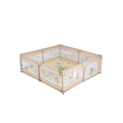 Moni Laufstall GameZone 180 x 200 cm, klappbar, Bällebad, Basketballkorb, Spielmatte beige-weiß
