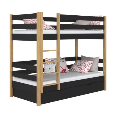N-Wood Etagenbett Eiche Artisan, Schwarz 80x190 cm