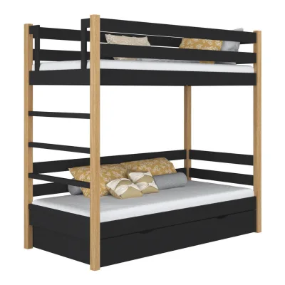 N-Wood Etagenbett Eiche Artisan, Schwarz 90x180 cm