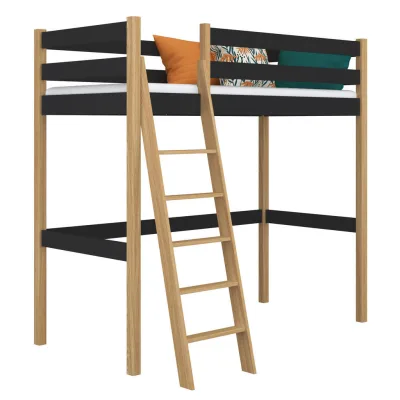 N-Wood Hochbett Eiche Artisan, Schwarz 100x180 cm