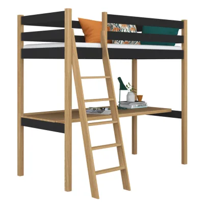 N-Wood Hochbett Eiche Artisan, Schwarz 120x200 cm