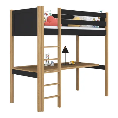 N-Wood Hochbett Eiche Artisan, Schwarz 80x180 cm