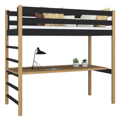 N-Wood Hochbett Eiche Artisan, Schwarz 90x180 cm