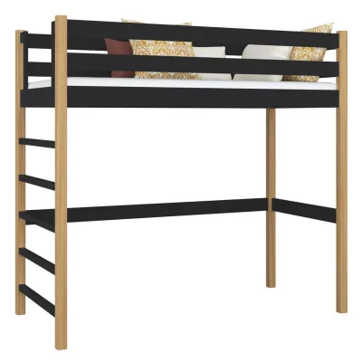 N-Wood Hochbett Eiche Artisan, Schwarz 90x200 cm