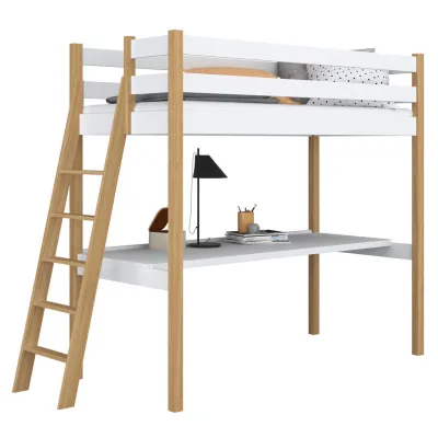 N-Wood Hochbett Eiche Artisan, Weiß 100x200 cm
