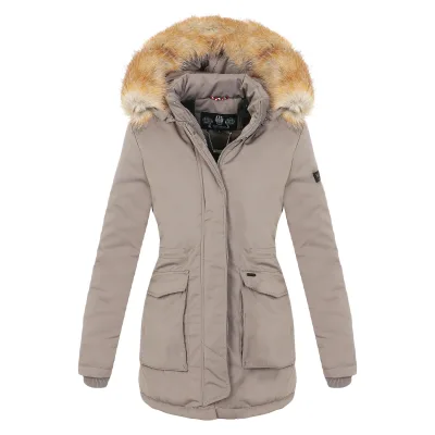 NAVAHOO Damen Designer Wintermantel Parka mit edlem Fellimitat Schneeengel