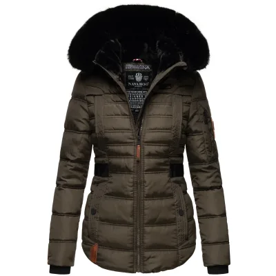 NAVAHOO Damen edler Winterjacke Kurzmantel mit abnehmbarem Kunstfellkragen Melikaa