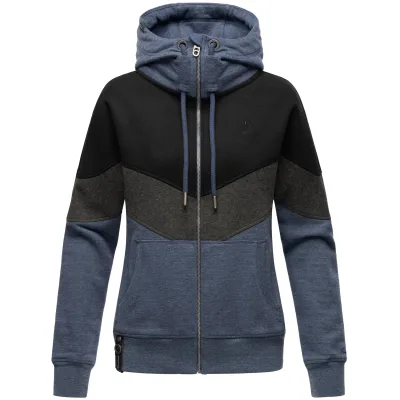 NAVAHOO Damen Kapuzensweatjacke Sportliche Damen Sweatjacke im Coloblocking-Stil Honigperle
