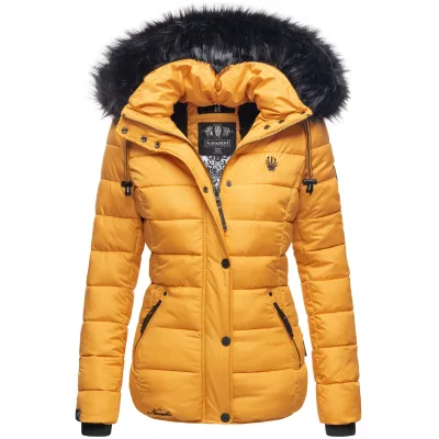 NAVAHOO Damen Modische Winterjacke Steppjacke mit Kunstpelz Kapuze Zuckerbiene