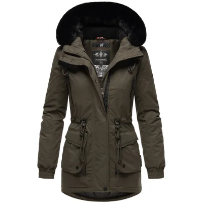 NAVAHOO Damen Sportlicher Wintermantel Baumwoll-Parka mit Kapuze Olessaa