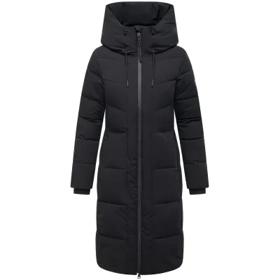 NAVAHOO Damen Steppmantel Lang Stepp Wintermantel gefüttert Anorak Parka Kapuze Schokokuss