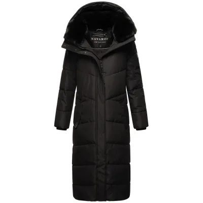 NAVAHOO Damen Steppmantel langer Wintermantel warm Anorak gefüttert Teddyfell abnehmbarer Kunstfellkragen & Kapuze Hingucker