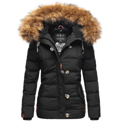 NAVAHOO Damen Stylische Winterjacke Steppjacke mit Kunstpelz Kapuze Zoja