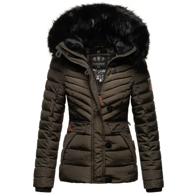 NAVAHOO Damen Winterjacke Warm gefütterte Steppjacke mit Kunstfell-Kapuze Wisteriaa