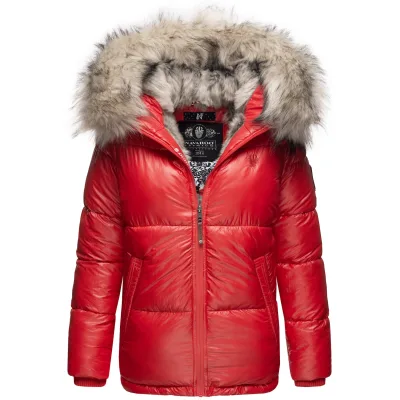 NAVAHOO Damen Winterjacke Warm Gefütterte Steppjacke mit Kunstfellkapuze Tikunaa