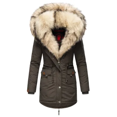 NAVAHOO Damen Wintermantel Dicker Winterparka mit 2 Kunstpelz-Kapuzen Sweety