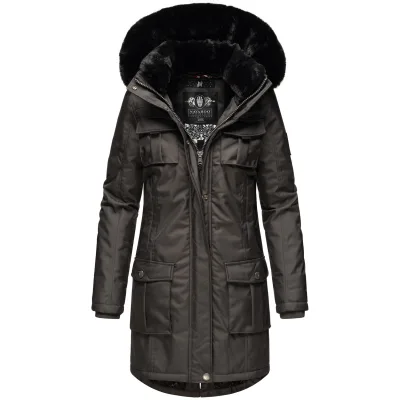 NAVAHOO Damen Wintermantel Parka mit abnehmbarer Kapuze und Einkaufstasche Tiniis