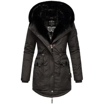 NAVAHOO Damen Wintermantel Winterparka Gefüttert mit 2 Kunstpelz-Kapuzen Sweety Deluxe