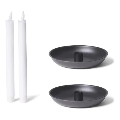 Novaliv 2er-Set Stabkerzenhalter 18cm Metall SCHWARZ Kerzenhalter mit LED-Stabkerzen für Adventskranz Premium Echtwachs Tafelkerzen Weihnachtsdekoration Candle Holder Kerzenpick Kerzenteller