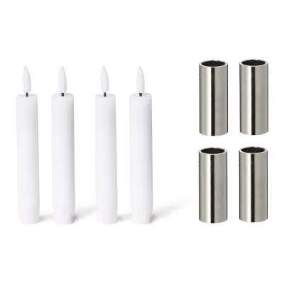 Novaliv 2er-Set Stabkerzenhalter Silber 2 ,5x5cm mit LED-Kerzen batteriebetrieben Flammenlos Premium Stabkerze Weihnachtsdekoration Candle Holder Magnet Metall Adventskranz scandic chic Kerzenteller