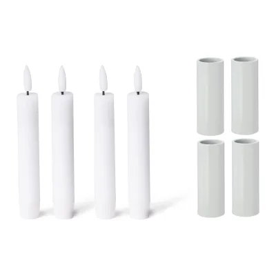Novaliv 4X Kerzenständer magnetisch 2 ,8x7 ,5cm Weiss Kerzenpick mit Stabkerze LED Premium Echtwachskerze flackernde Flamme weihnachtliche Tischdekoration Adventskranz Wohnzimmerdekoration