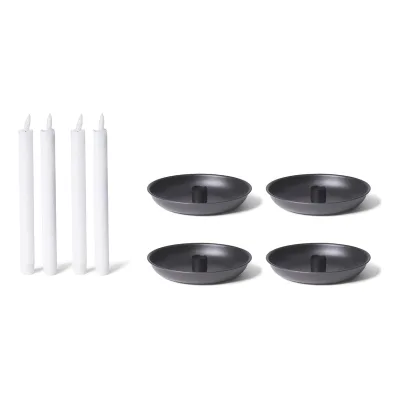 Novaliv 4X Kerzenständer Stabkerzenhalter SCHWARZ 13cm mit LED-Stabkerze Premium Echtwachskerze flammenlos elektrisch Weihnachten weihnachtliche Tischdekoration modern Wohnzimmer scandic chic