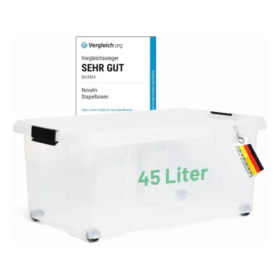 Novaliv Aufbewahrungsbox mit Deckel Groß 45L transparente Nestbar stapelbare Plastikbox mit Clipverschluss Eurobox mit Deckel BPA-frei 61x40x26 cm